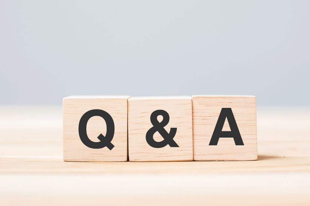 Q and A word with wooden cube block.