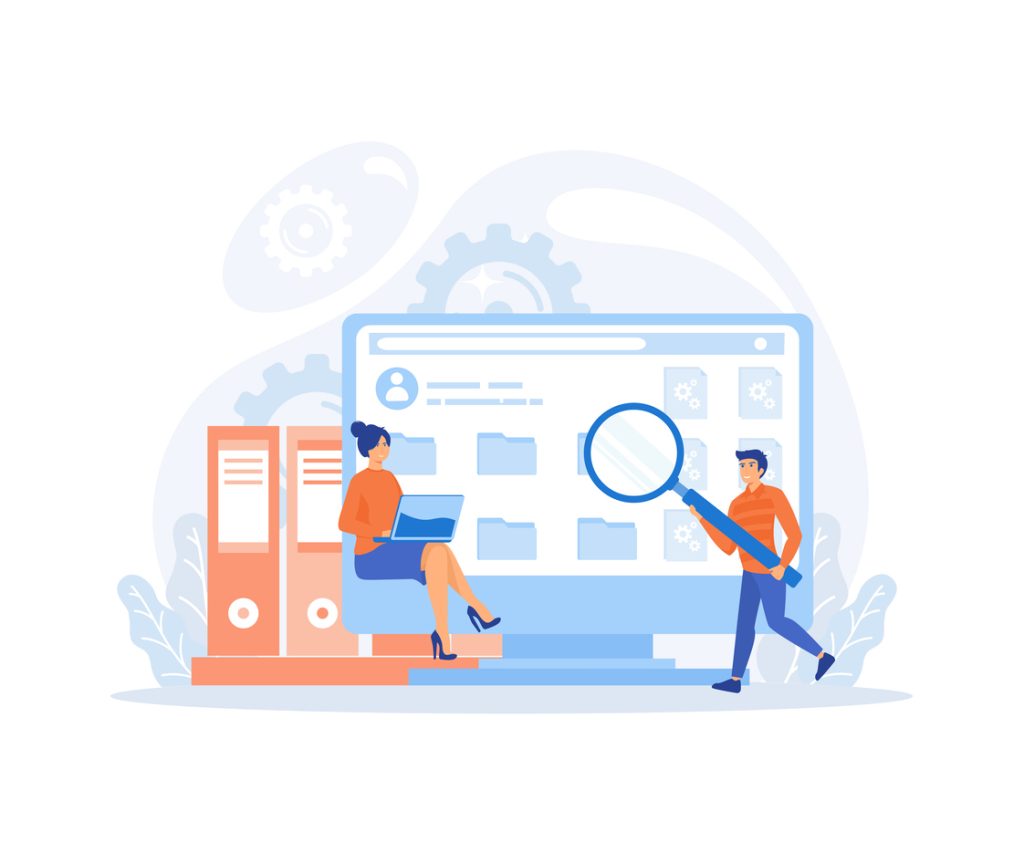 Two people updating their company's security profile
